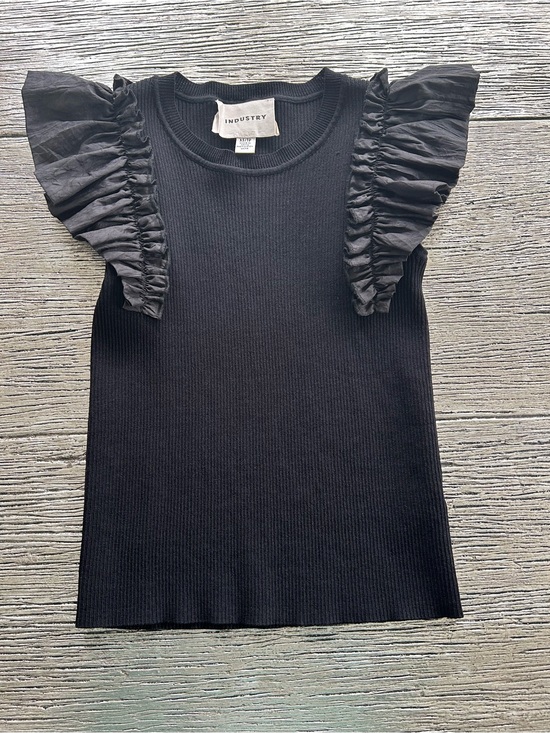 INDUSTRY Tops - INDUSTRY Black Ruffle Shoulder Ribbed Tank